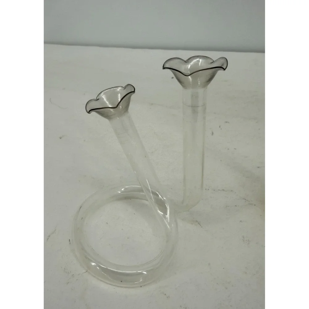 Lot of 2 Vintage Glass Propagation Single & Double Twisted Tube Floral Bud Vases